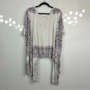 Free People Pick Me Up Tee Gray Boho Asymmetrical Paisley Print Top Size S